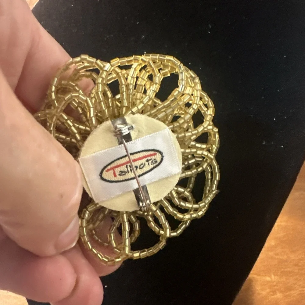Talbots Brooch Beaded Gold-tone Pin 2.25 Great Condition VTG